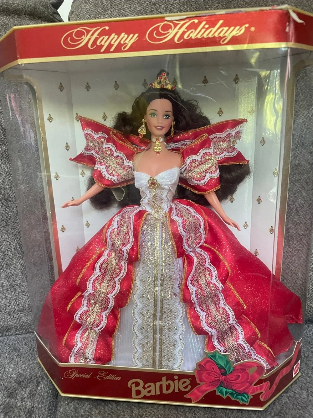1997 Barbie Holiday Special Edition Doll - Red, White & Gold Festive Gown